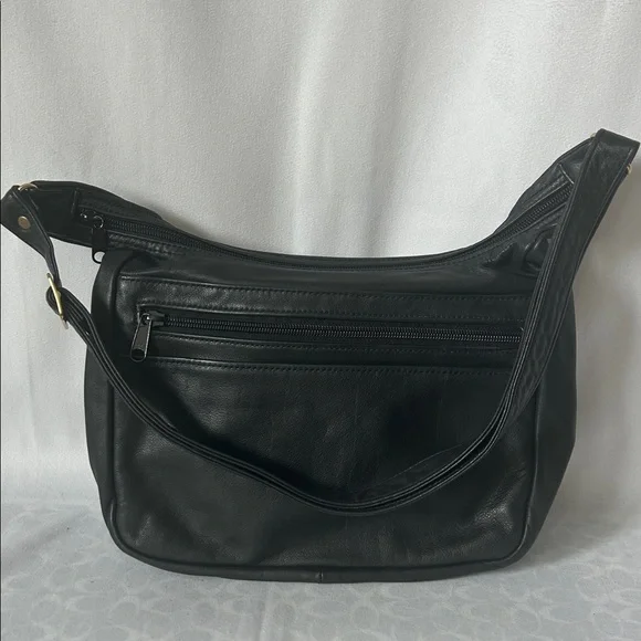 D'Onofrio Classic Black Leather Travel Shoulder Bag Purse 🌺🌺 - Picture 2 of 7